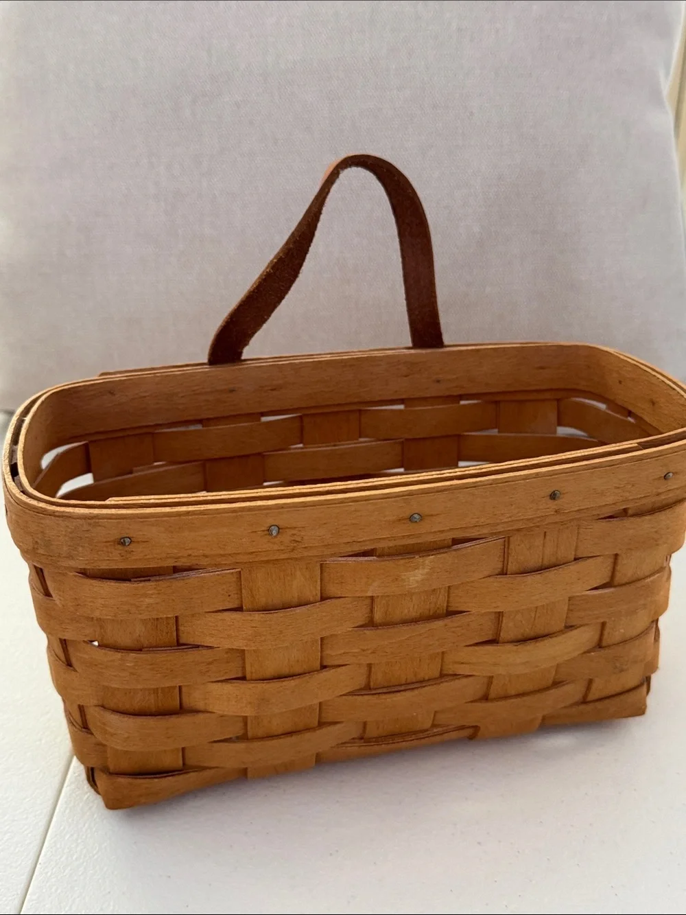Longaberger Hanging Basket Leather Handle Wall Medium - Signed-9